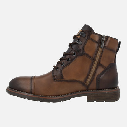 York Men's Brown leather boots with laces and zipper