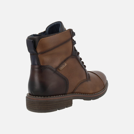 York Men's Brown leather boots with laces and zipper