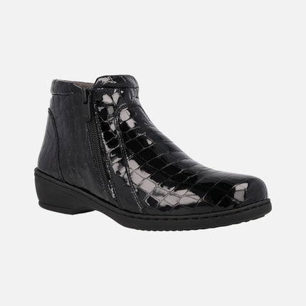 Comfort women's boots in croco print patent leather