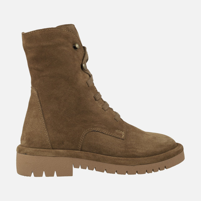 Women's suede boots with laces and side zipper
