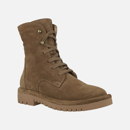 Women's suede boots with laces and side zipper