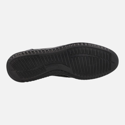 Zapatos confort para mujer en piel grabada negra con cordones