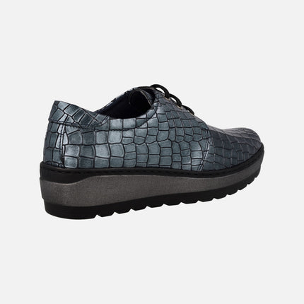 Croco print comfort Leather shoes with laces