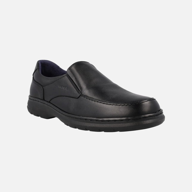 Men's Comfort moccasins in black leather with elastics