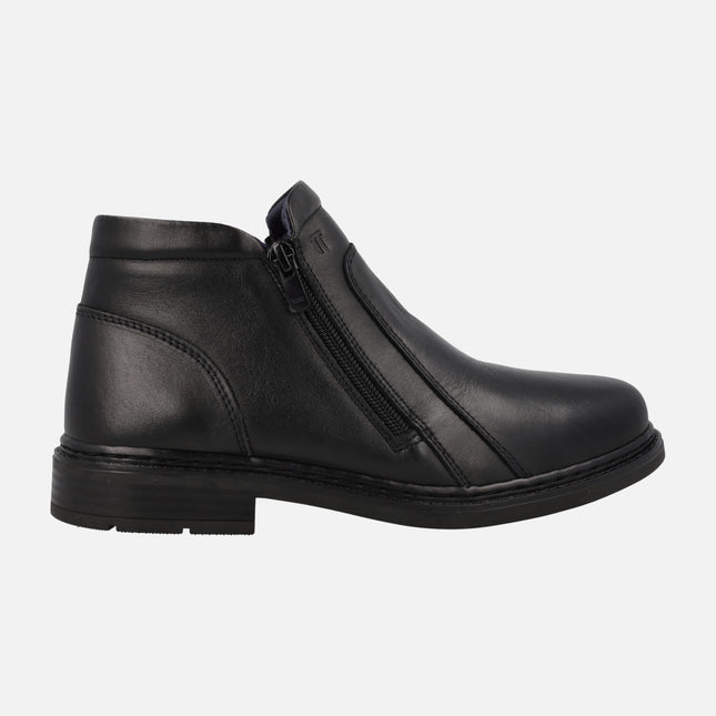 Black leather boots for men with side zippers