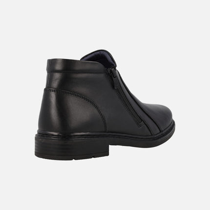 Black leather boots for men with side zippers