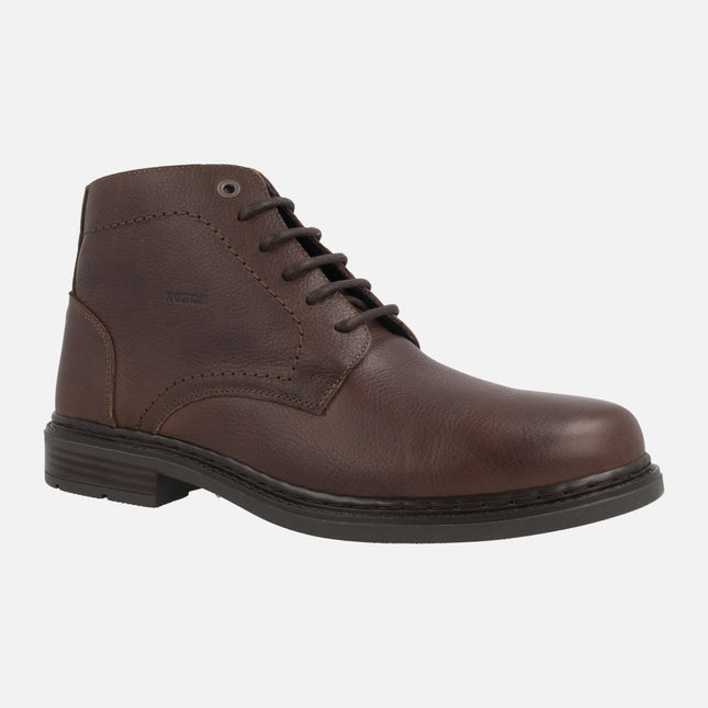 Brown leather boots with laces and zipper for men