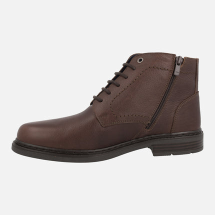 Brown leather boots with laces and zipper for men