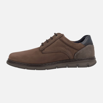 Casual laced shoes for men in multimaterial combination