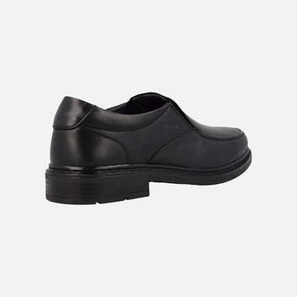Men's comfort Moccasins in black leather with lateral elastics