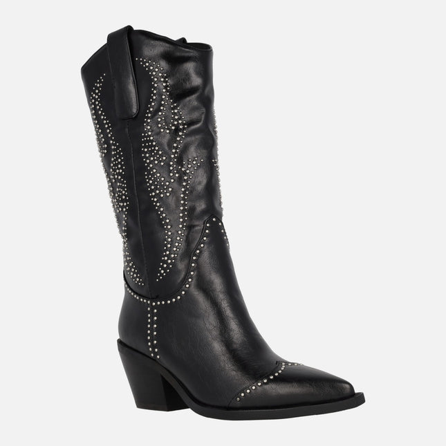 Black cowboy boots with metal studs