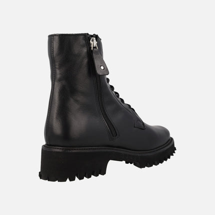 Black leather boots with laces and outdoor zipper