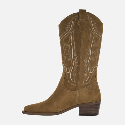 Lia High leg cowboy boots with embroidery