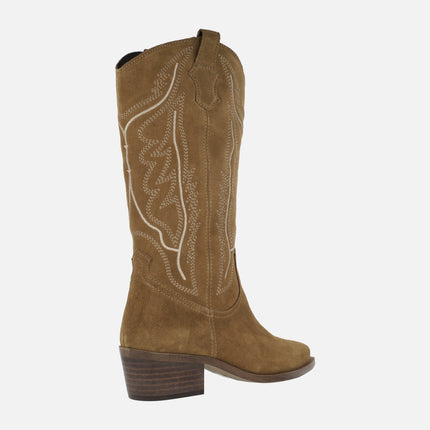 Lia High leg cowboy boots with embroidery