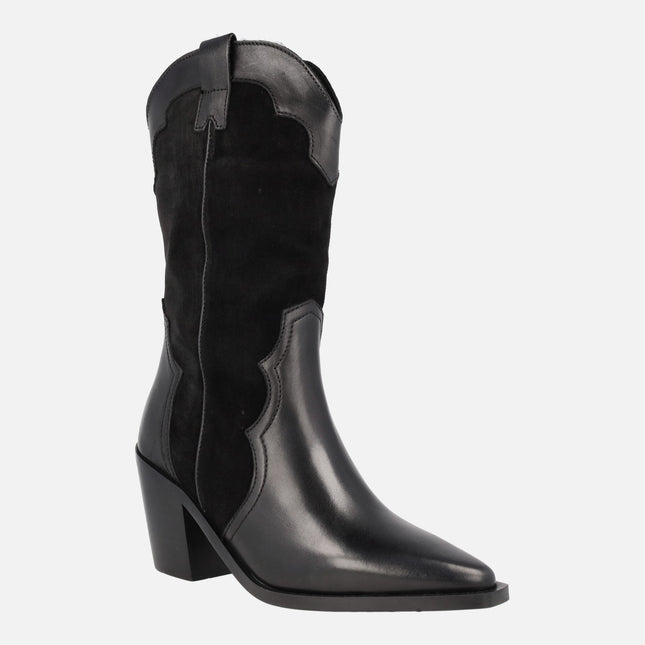 Antia Cowboy black boots in leather and suede