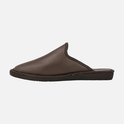 Brown leather men's house slippers