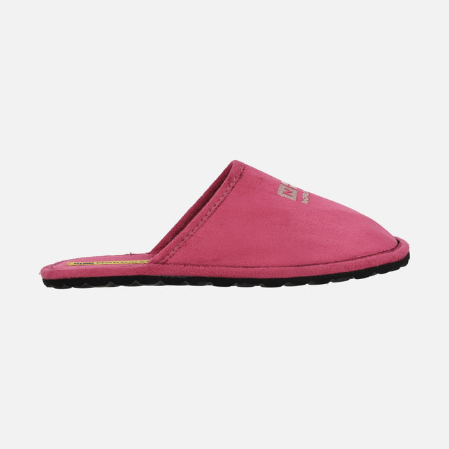 Women's travel slippers in pink fabric with case