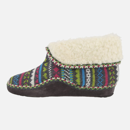 Zapatillas de casa abotinadas para mujer en lana multicolor