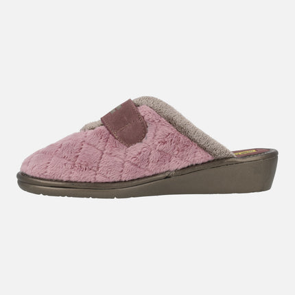 Women's house slippers in mauve fabric with velcro