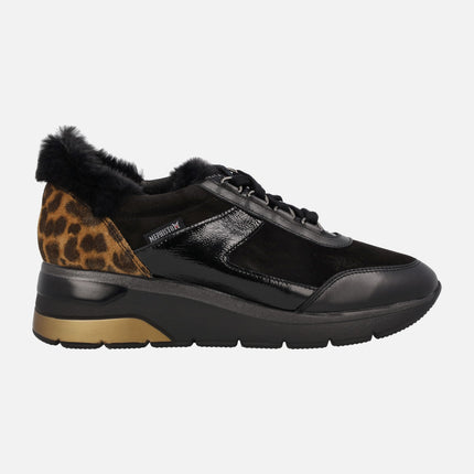 Estella Black women's sneakers with animal print heel