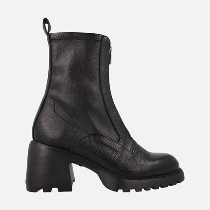 Black Wonders Kid Ankle Boots with front zipper