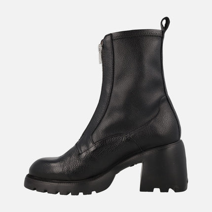 Black Wonders Kid Ankle Boots with front zipper