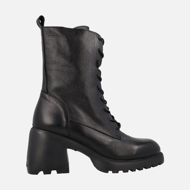 Wonders Gigi Black leather laced boots WondersFly sole