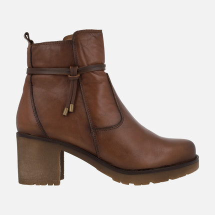 Brown leather ankle boots with knot detail