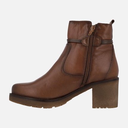 Brown leather ankle boots with knot detail