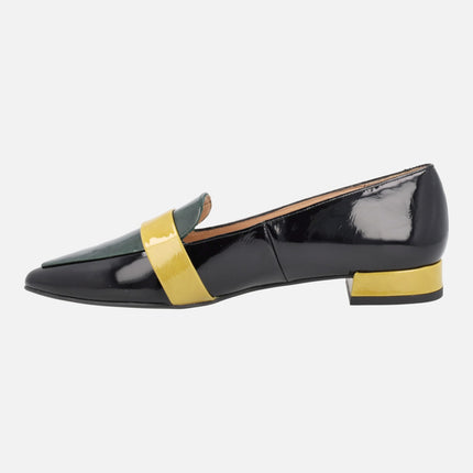 Patent leather moccasins in tricolor combination for Women