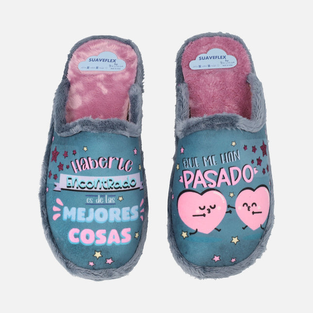 Women's house slippers with hearts and message
