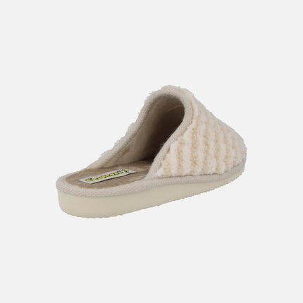 Women's open heel house slippers in beige fabric