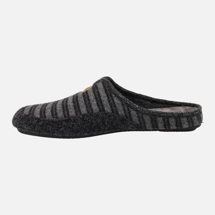 Men's open house slippers in striped wool