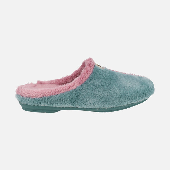 Open heel women's house slippers in bicolor hair 