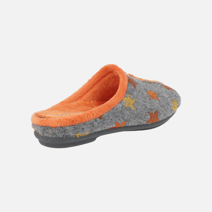 Gray and Orange house slippers with stars