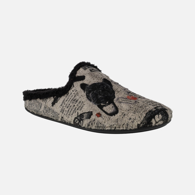Men's open house slippers with Bulldog drawing