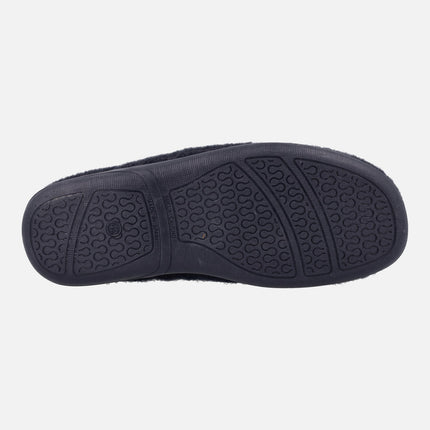 Men's closed house slippers in navy blue fabric