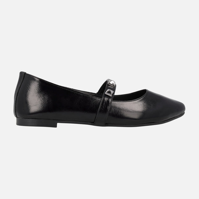 Black Patent Leather flats with Silver Studs