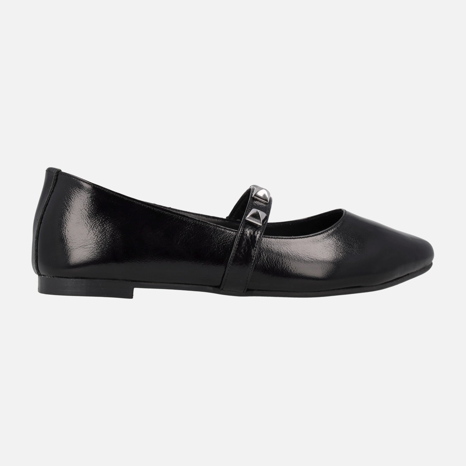 Black Patent Leather flats with Silver Studs - Main Image