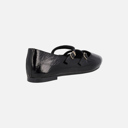 Black Patent Mary jane shoes With Double Strip of Buckles