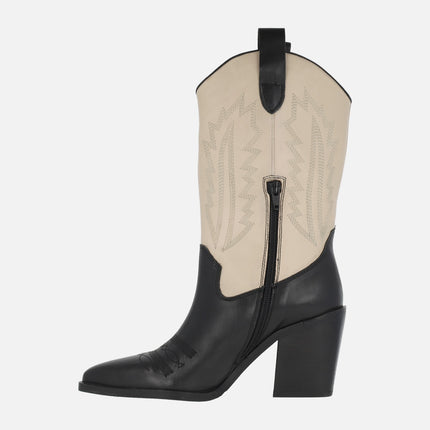 Black and beige Bicolor leather cowboy boots