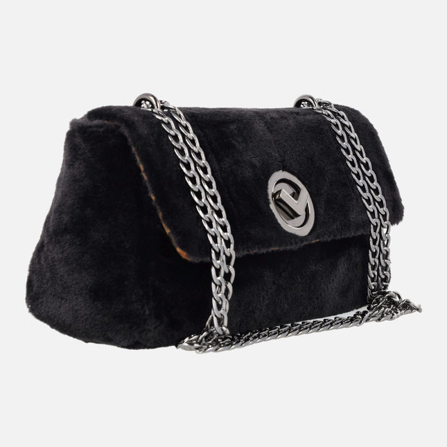 Bags with metal chain for women with hair appearance