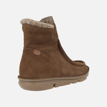 Women's leather suede Booties with zipper On Foot