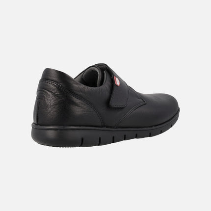 Black leather comfort shoes with velcro closure