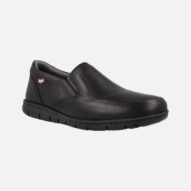 Men's comfort moccasins in black leather with elastics