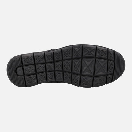 Men's comfort moccasins in black leather with elastics