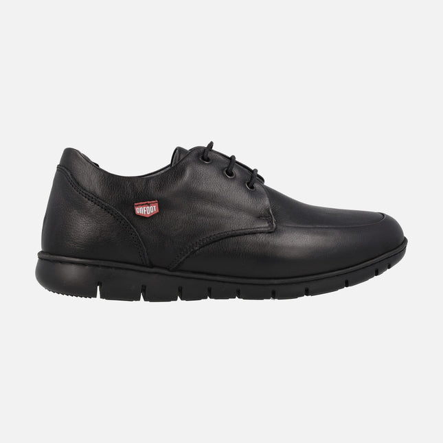 Black leather comfort shoes with laces closure