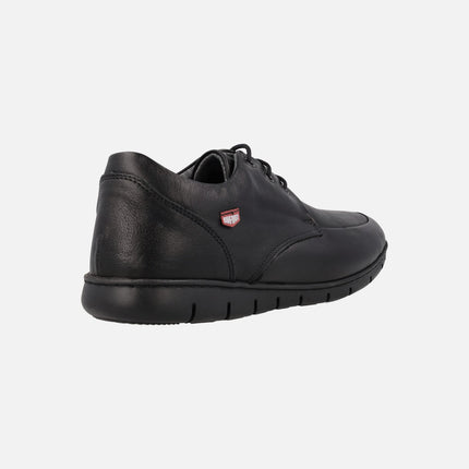 Black leather comfort shoes with laces closure