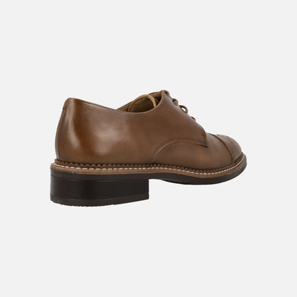 Women's brown leather laced shoes with chopped