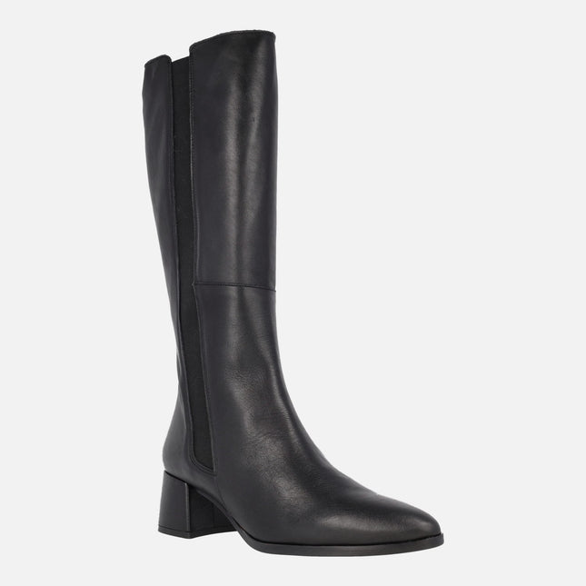 Ayse black leather high boots with 5 cm heel